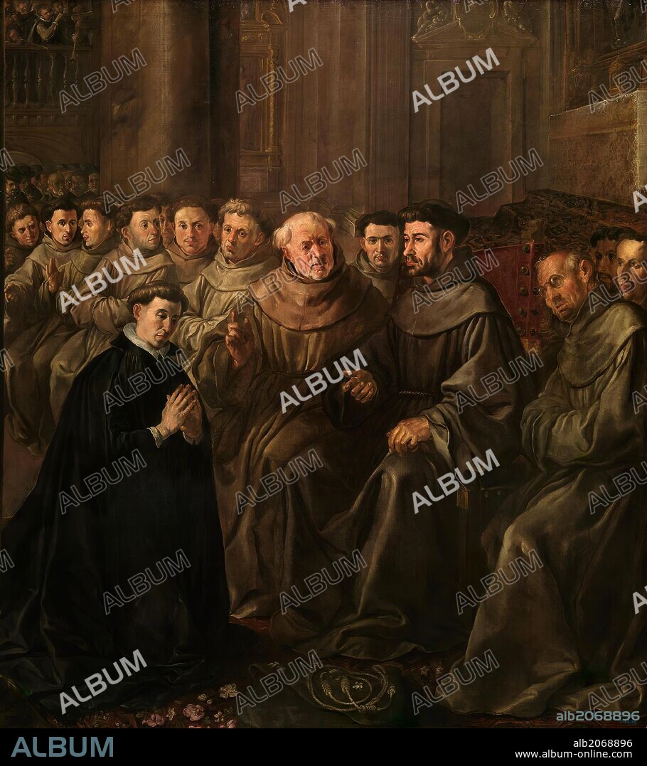FRANCISCO HERRERA EL VIEJO. Francisco de Herrera el Viejo / 'San Buenaventura recibe el hábito de San Francisco', 1628, Escuela Española, Óleo sobre Lienzo, 231 cm x 215 cm, P07134.