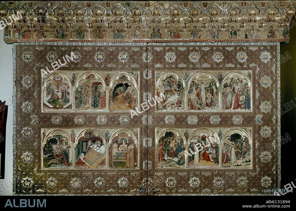 RELICARIO DEL MONASTERIO DE PIEDRA, DESTINADO A EXHIBIR LA RELIQUIA DEL SANTO MISTERIO DE CIMBALLA, MUEBLE LITURGICO GOTICO- MUDEJAR, 1390.