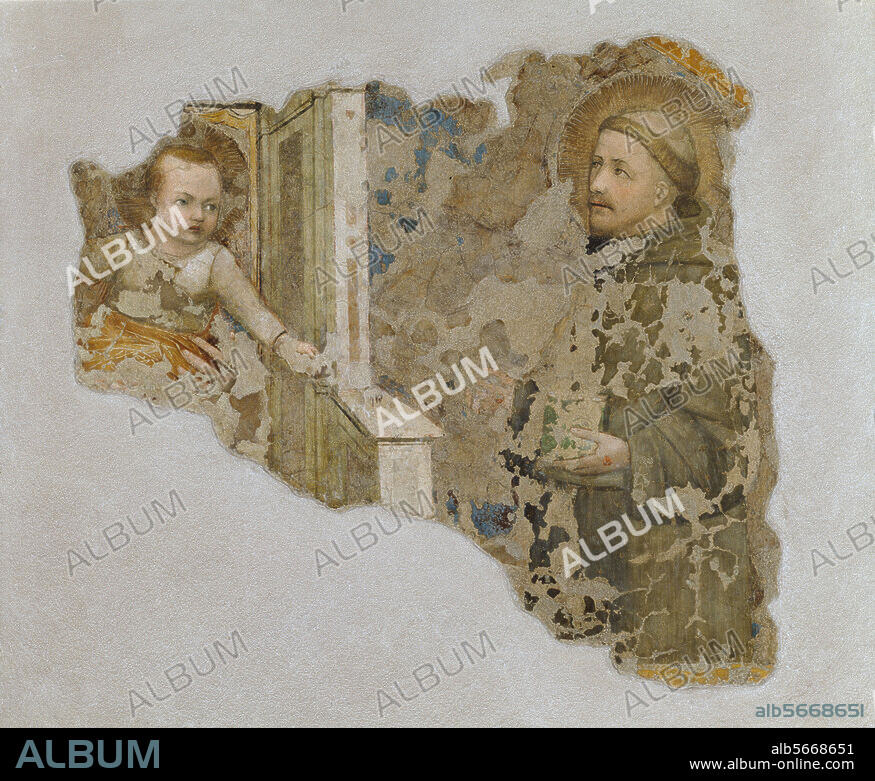 Puccio Capanna active 14th century. "Madonna and the Child with Saint Francis". Fresco (fragment). Assisi, Pinacoteca Comunale.