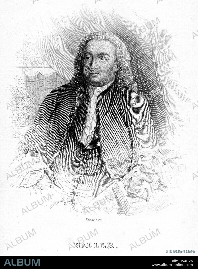 Albrecht von Haller (1708-1777), Swiss physician and scientist who was the founder of neurology. Experimental physiology. From 'The Naturalist's Library', edited W Jardine, (Edinburgh, 1839 and 1854). Engraving c1840.