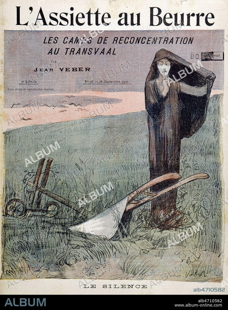 'Le silence'. Illustration par Jean VEBER (1864-1928) pour l'Assiette au Beurre du 28/09/1901 intitule 'Les camps de reconcentration au Transvaal'. Credit : Collection KHARBINE-TAPABOR.