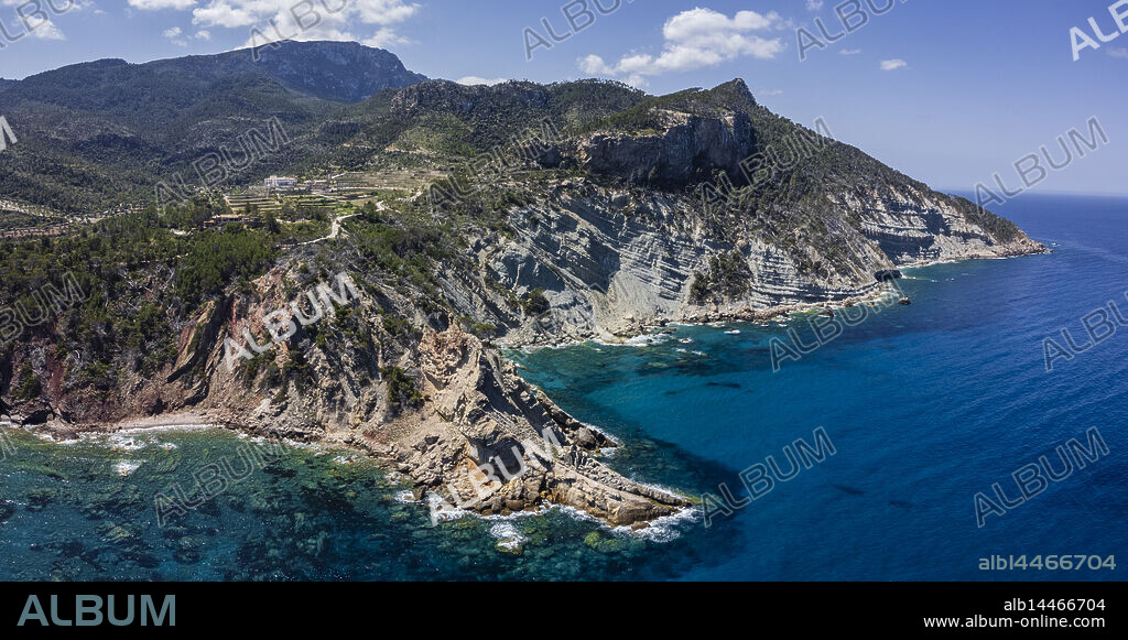 Cala Mestres and Punta de l'Aguila, Banyalbufar, Natural area of the Serra de Tramuntana., Majorca, Balearic Islands, Spain.