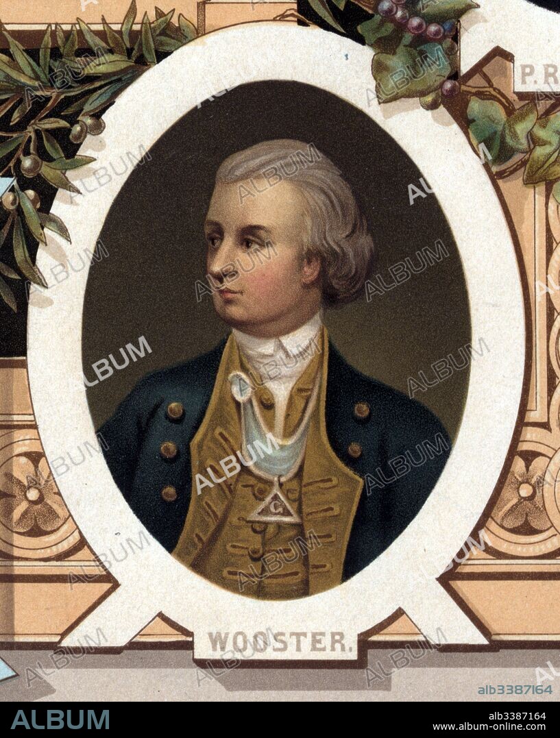 David Wooster (1710-1777), brigadier-general in the Continental Army during the American Revolution. Taken from an illustration of 1800 titled 'Distinguished masons of the revolution'.