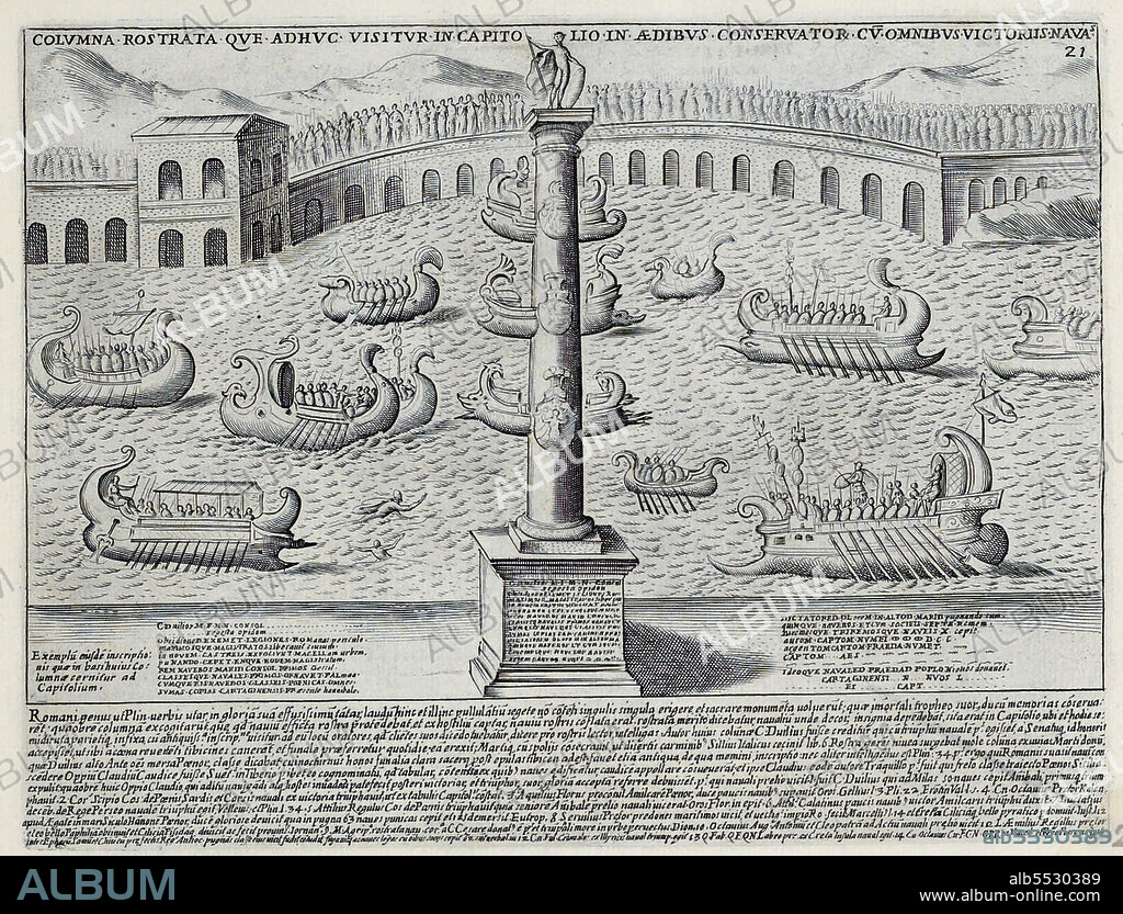 Nach der Schlacht von Mylae im Jahr 260 v. Chr. wahrend des Ersten Punischen Krieges wurde auf dem Forum Romanum eine Columna Rostrata, eine Siegessaule, zu Ehren von Gaius Duilius, Flottenkommandant und Konsul, aufgestellt, historisches Rom, Italien, Splendore Dell' Antica Roma: The Splendors of Rome, Circa 1625 .