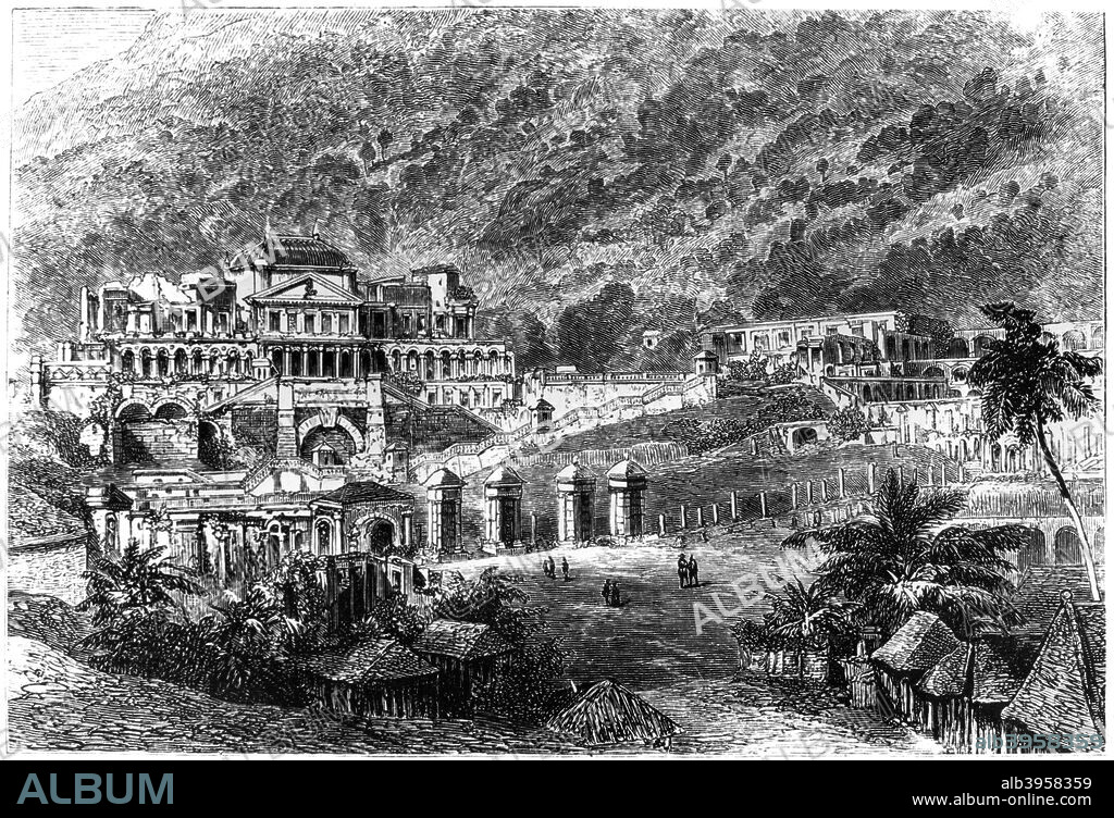 Palace of Sans Souci, Milot, Haiti, 1873. Built by freed slaves between 1810 and 1813, the Palace of Sans Souci was the residence of King Henri I (Henri Christophe) of Haiti. After the former French colony declared its independence in 1804, the northern half of Haiti was a monarchy while the southern part was a republic. The two halves of the country were united as a republic after Henri Christophe committed suicide in 1820. The palace was destroyed in an earthquake in 1842 and was never rebuilt.  From Santo Domingo: past and present, with a glance at Hayti, by Samuel Hazard, 1873.