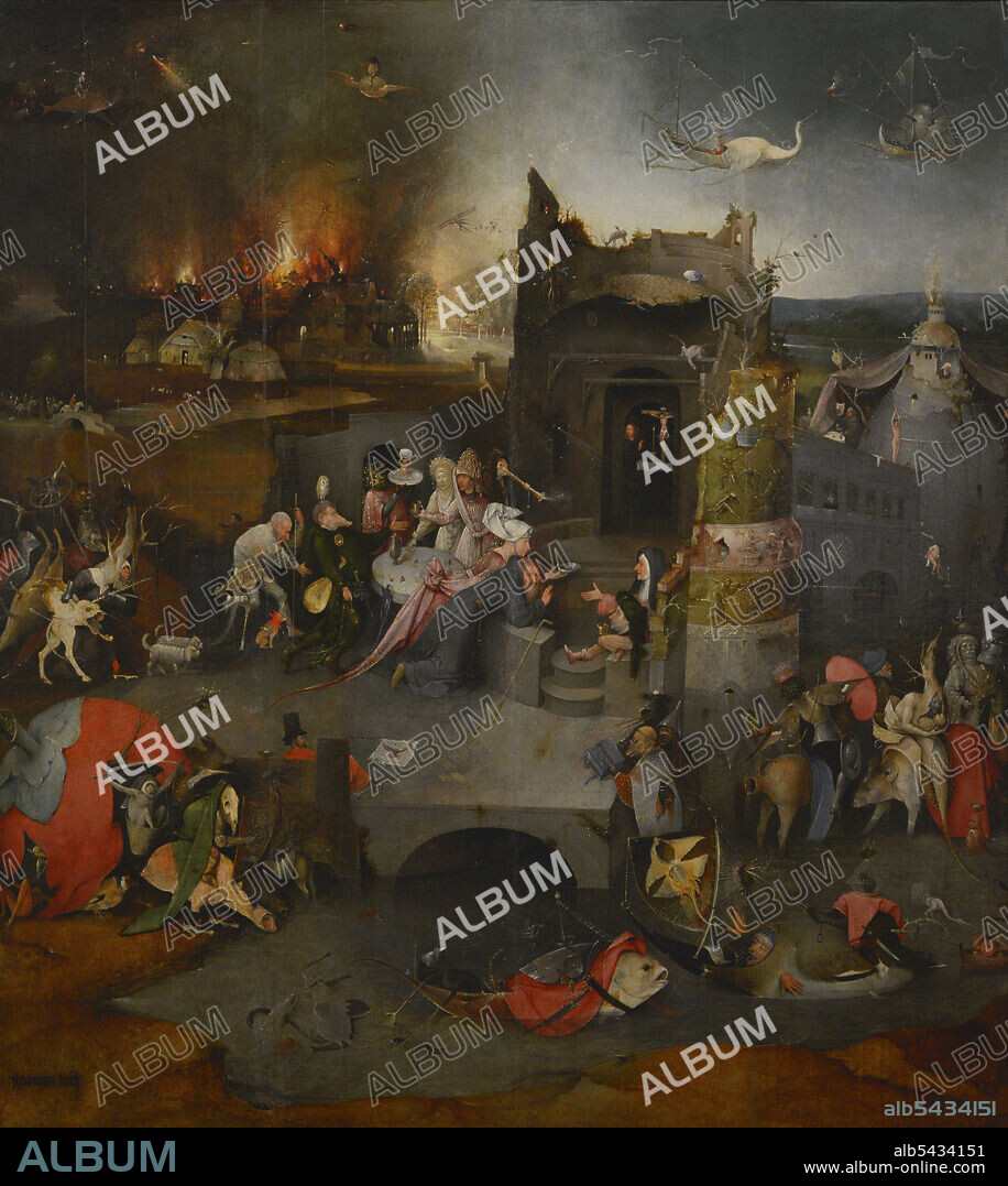 HIERONYMUS BOSCH (1450-1516). NETHERLANDISH PAINTER.. Bosch, Hieronymus Aeken Bosch o El Bosco (1450-1516). Pintor y grabador neerlandés, perteneciente a la Escuela Flamenca. Tríptico de las Tentaciones de San Antonio, 1498. Detalle del panel central con la representación de La Tentación de San Antonio. Museo Nacional de Arte Antiguo. Lisboa. Portugal.