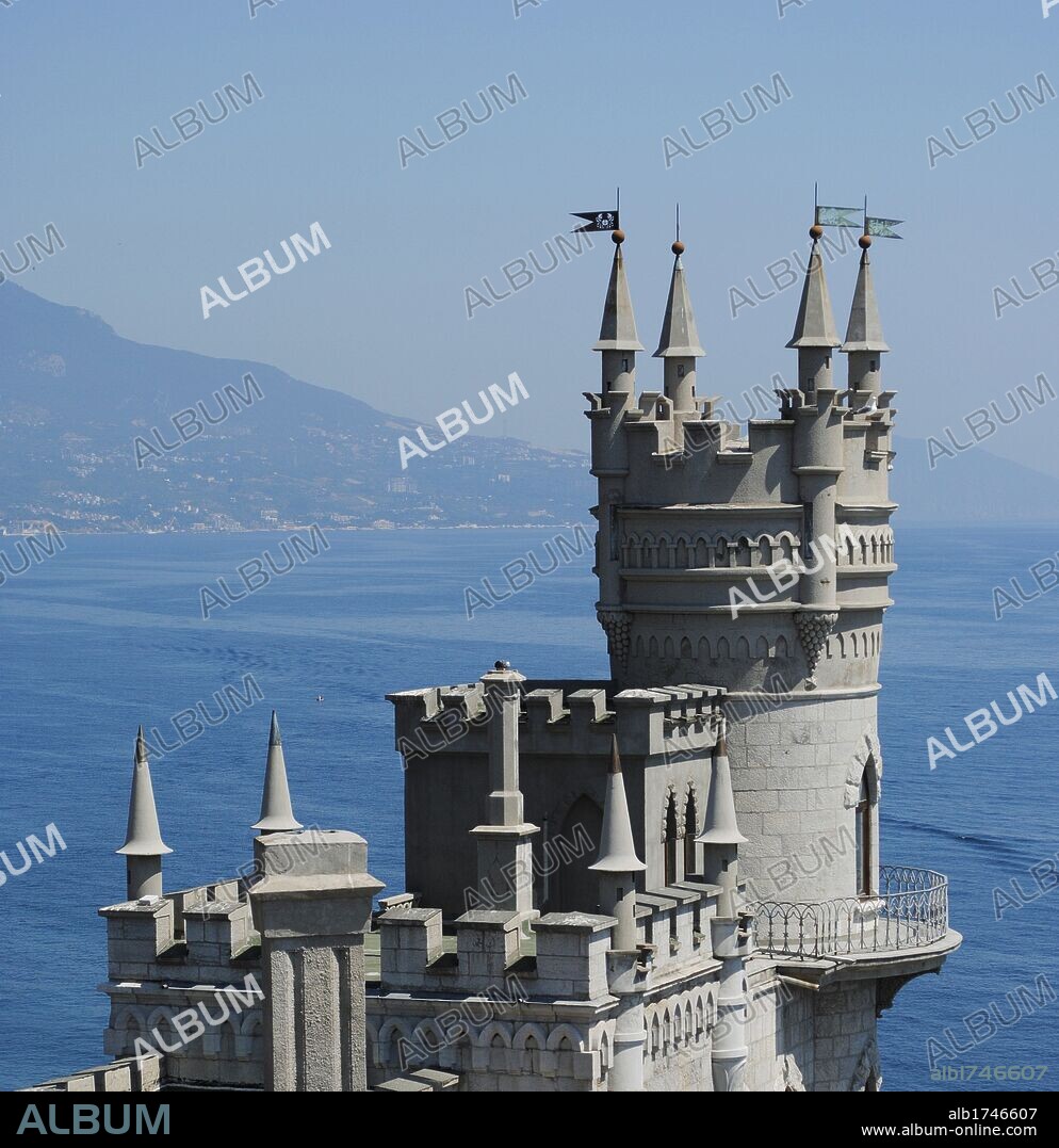 Ukraine. Autonomous Republic of Crimea. Gaspra. Swallow's Nest. Castle built between 1911 and 1912 in Neo-Gothic design by the Russian architect and sculptor Leonid Sherwood (1871-1954).
