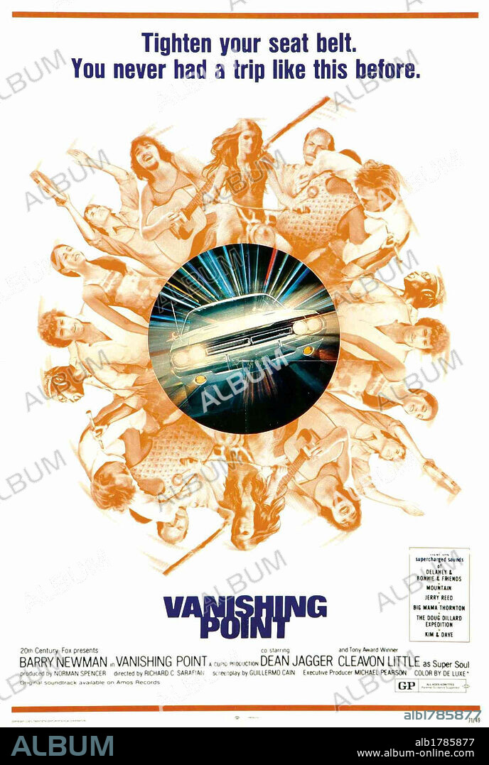Poster of VANISHING POINT, 1971, directed by RICHARD C. SARAFIAN. Copyright 20TH CENTURY FOX.