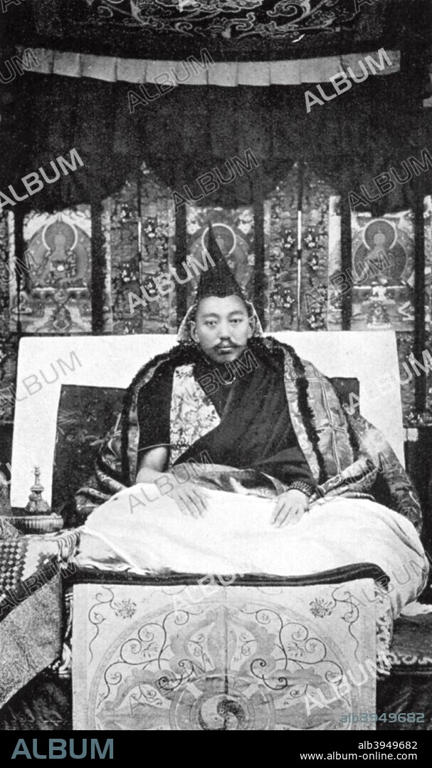 Thubten Gyatso (1876-1933), the 13th Dalai Lama of Tibet, c1910. Plate taken from Views of Darjeeling with Typical Native Portraits and Groups by J. Burlington Smith, published by Hood & Co. Ltd (Middlesbrough, c1910).