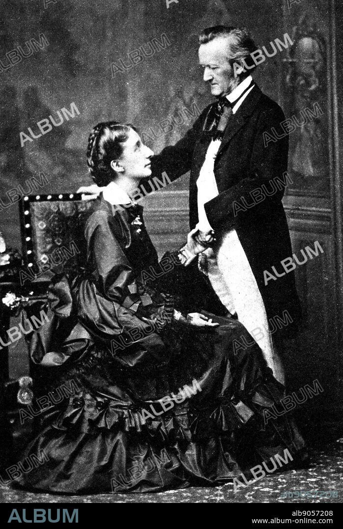 Photograph of German composer Wilhelm Wagner (1813-1883) and his second wife Cosima Wagner (1837-1930) whom together founded the Bayreuth Festival. Dated 19th Century.