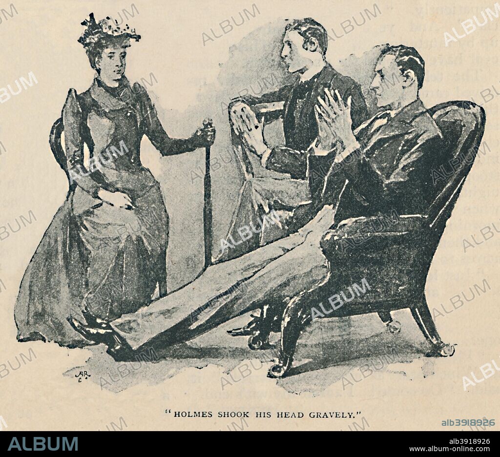 'Holmes Shook His Head Gravely', 1892. Illustration from 'The Adventure of the Copper Beeches' by Arthur Conan Doyle. From The Strand Magazine: An Illustrated Monthly - Vol. III. January to June, edited by George Newnes. [George Newnes, London, 1892].