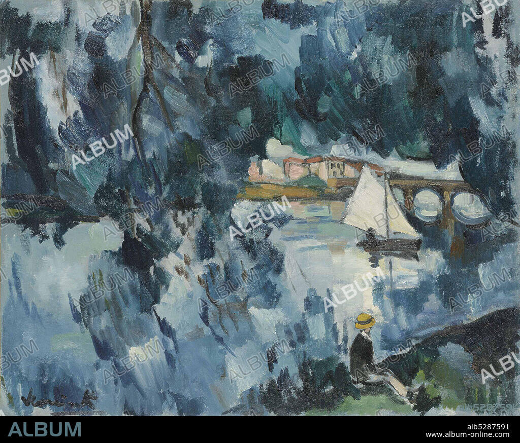 MAURICE DE VLAMINCK. Personnage assis au bord de la Seine.