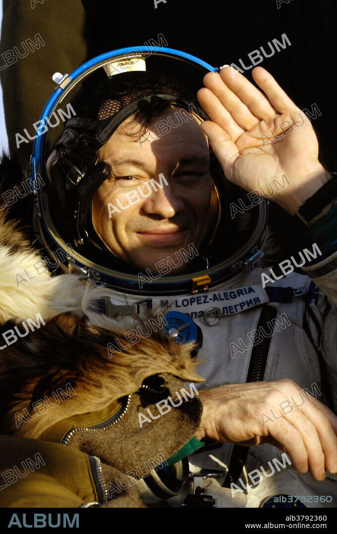 Expedition 14 Commander Michael Lopez-Alegria. Lopez-Alegria, Flight Engineer Mikhail Tyurin and Spaceflight Participant Charles Simonyi landed safely southwest of Karaganda, Kazakhstan at 8:31 a.m. EDT on Saturday, April 21, 2007. Expedition-14 was launched from Baikonour aboard a Soyuz spacecraft, and returned to land in the steppes of Kazakhstan, concluding a 215-day mission and marking the longest single flight by an American Astronaut. During the 6-month tour of duty aboard the International Space Station the crew performed a variety of experiments in human life sciences, physical sciences, Earth observations and education and technology demonstrations. Lopez-Alegria accumulated a total of 33 hours and 42 minutes of EVA time in 5 spacewalks. Suni Williams, who had been a member of Expedition 14 since December, remains on the station with Expedition 15 until this summer.