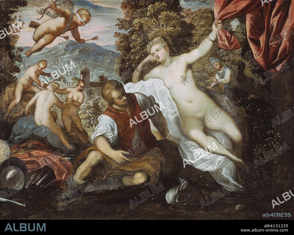 Venus and Mars with Cupid and the Three Graces in a Landscape. Domenico Tintoretto; Italian, 1560-1635; Tintoretto; Italian, 1518-1594; Workshop of Tintoretto; Italian, 1518-1594. Date: 1590-1595. Dimensions: 106.5 × 142.8 cm (41 7/8 × 56 1/4 in.). Oil on canvas. Origin: Italy.