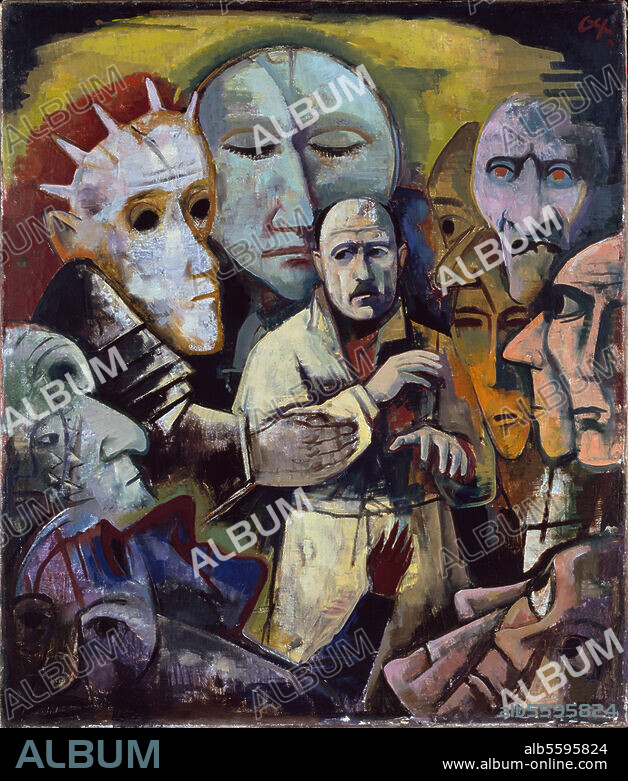 KARL HOFER. Hofer, Karl Karlsruhe 11.10.1878 - Berlin 3.4.1955. "Selbstbildnis mit Dämonen", um 1928. Öl / Lw., 147 × 124 cm. (Dauerleihgabe Nachlaß Hofer Nr. 381). Ettlingen, Schloßmuseum.
