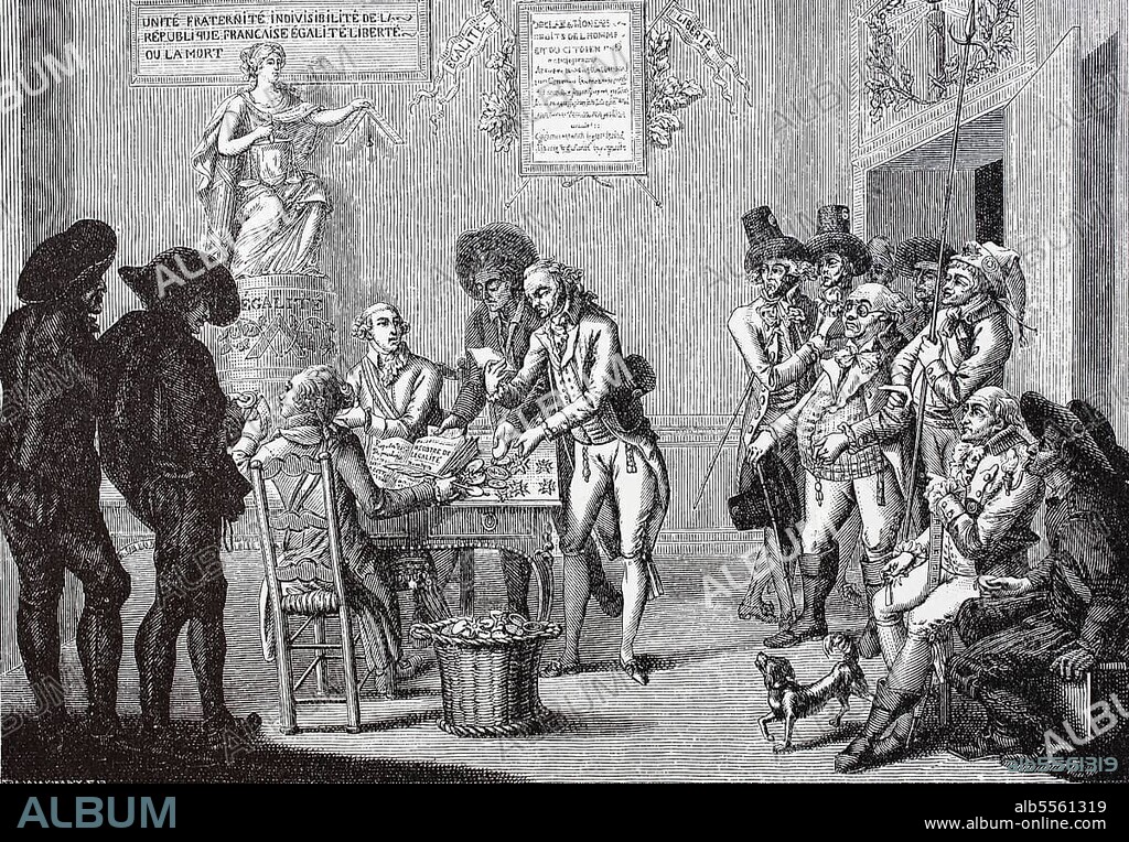 Französische Revolution, Flugblatt betreffend die Abschaffung der Orden, Gleichheit, 17. August 1793, Historisch, digitale Reproduktion einer Originalvorlage aus dem 19. Jahrhundert.