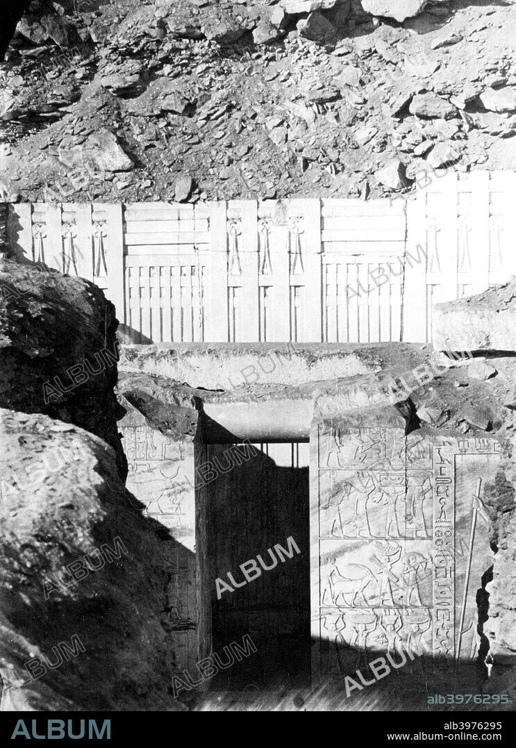 Entrance to ruins, Egypt, 1863-1864. Photograph from an expedition to Egypt by Emmanuel Rougé, Viscount of Banville, in 1863-1864.