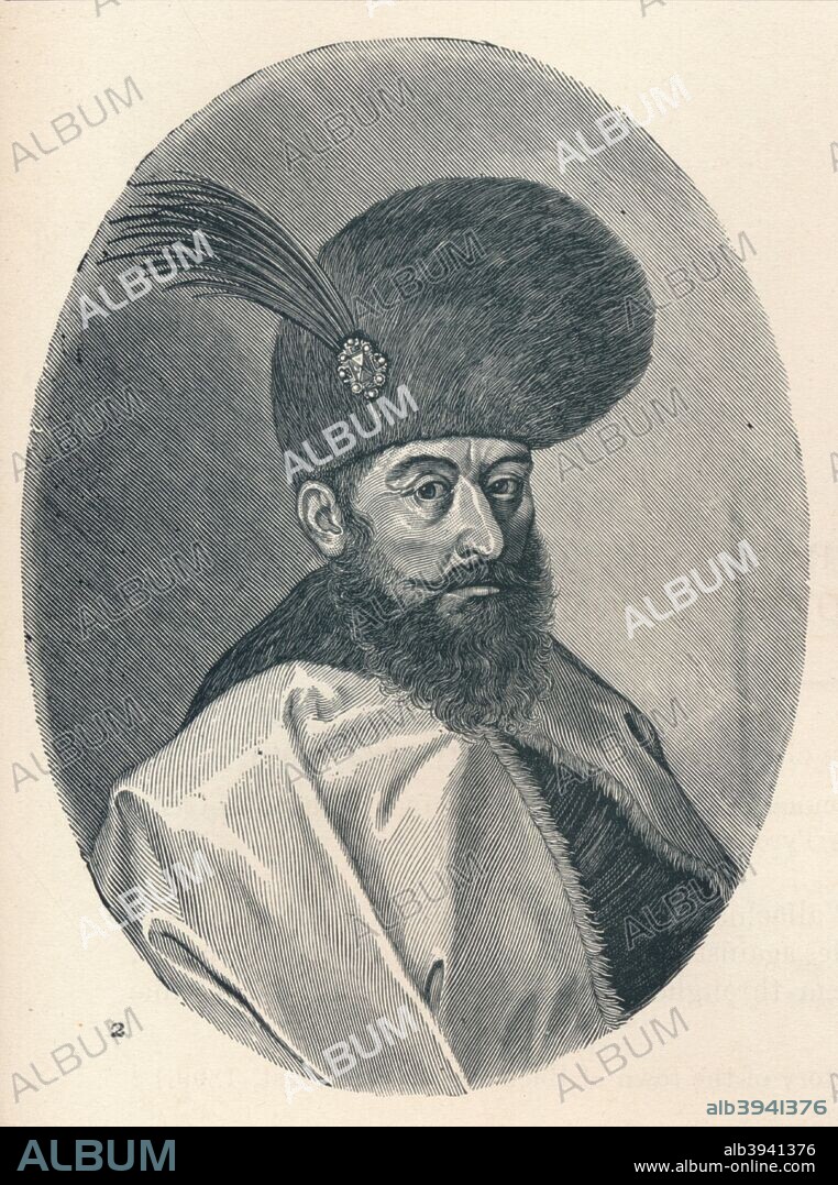 'Michael the Brave, Prince of Wallachia', c1906, (1907). Prince of Wallachia (1593?1601), of Transylvania (1599?1600), and of Moldavia (1600). His leadership of the three states, was considered in later periods as the precursor of a modern Romania. From The World's History, Volume V, by Dr. H. F. Helmolt. [William Heinemann, London, 1907].