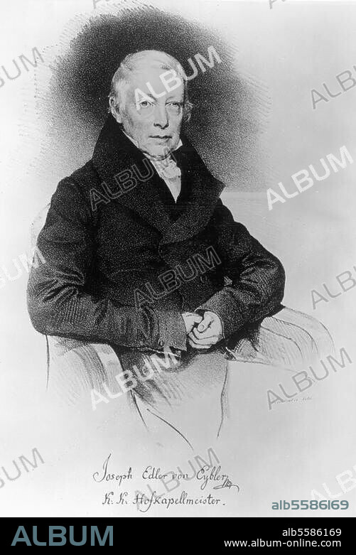 JOSEF KRIEHUBER. Eybler, Joseph Leopold Edler von composer (from 1825 Austrian Hofkapellmeister (court music director) ), Schwechat near Vienna 8.2.1765 - Vienna. 24.7.1846. Portrait. Lithograph, c. 1840, by Joseph Kriehuber (1800-1876).