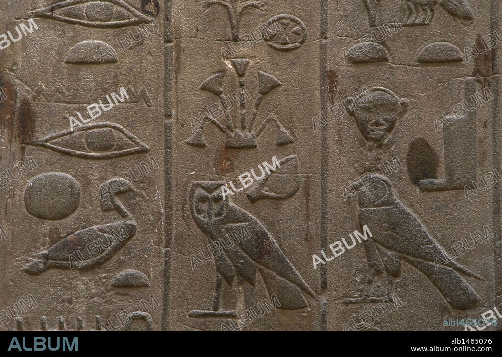 ESCRITURA JEROGLIFICA. EGIPTO. Detalle jeroglífico en relieve. TEMPLO DE LUXOR. IMPERIO NUEVO.