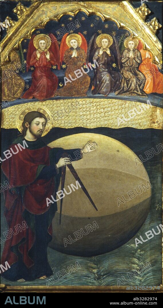 PERE SERRA. Retablo del Espíritu Santo, 1394. La creación. Pintura al temple sobre tabla.  146 x 96 cm. Pintura al temple sobre tabla. Colegiata Basílica de Santa María, Manresa.