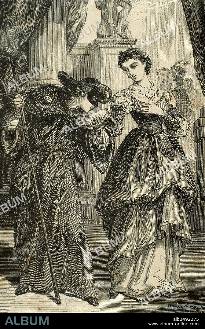 William Shakespeare (1564-1616). English writer. Romeo and Juliet. Romeo disguised as a pilgrim in a masked ball celebrated in the palace of Capulets. Engraving, 19th century.