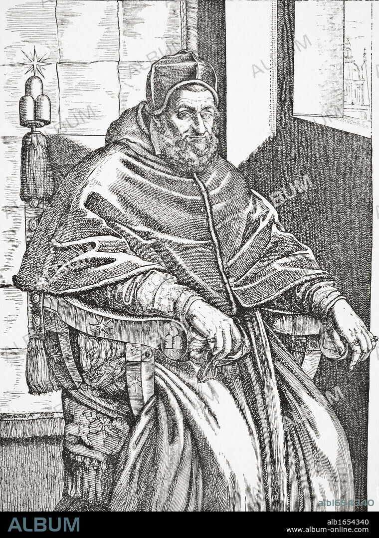 Pope Sixtus V 1521 - 1590, born Felice Peretti di Montalto. From Science and Literature in The Middle Ages by Paul Lacroix published London 1878.