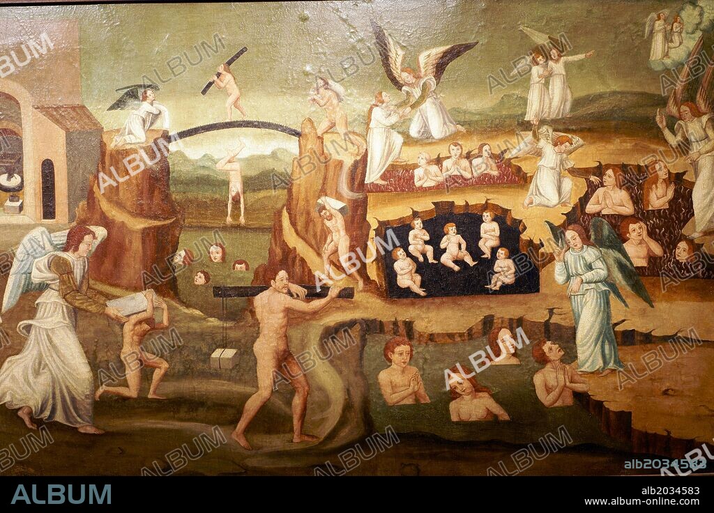 Puente del Purgatorio/Entrada al cielo y al infierno (s.XVI) Mateu López. Óleo sobre tabla.Museo diocesano (Museu diocesà).Centro historico.Palma.Mallorca.Baleares.España.