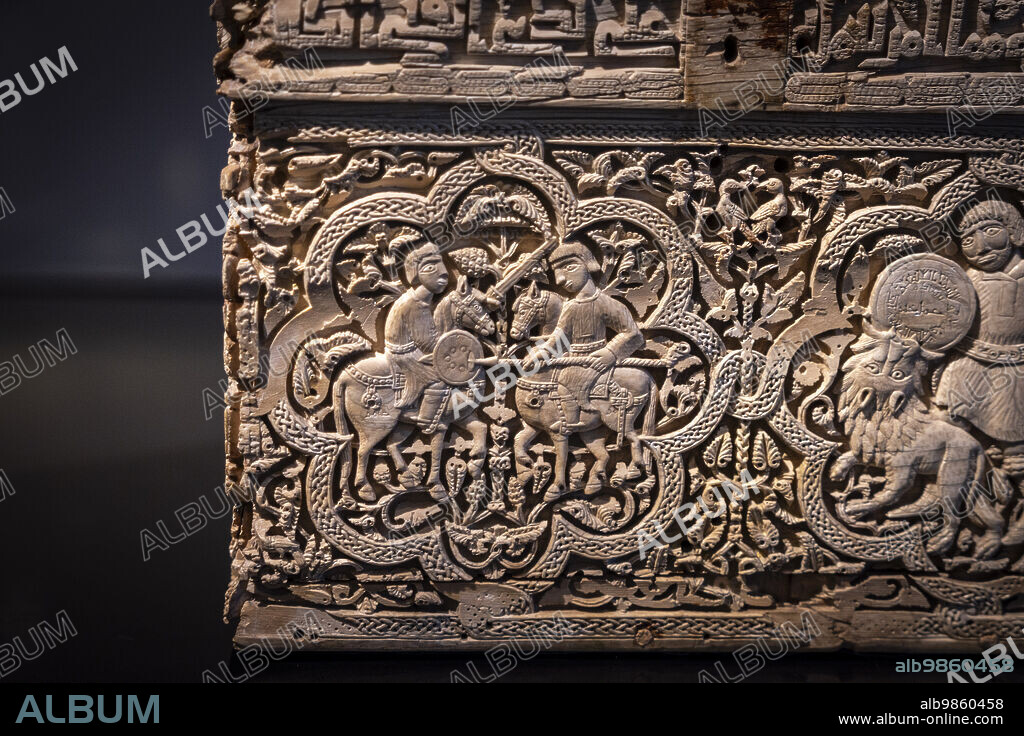 Spanish-Arab chest of the Leire monastery, 1004 after Christ. manufactured in the Madinat Al-Zahira workshop, Museum of Navarra, Pamplona, Navarra,Spain.