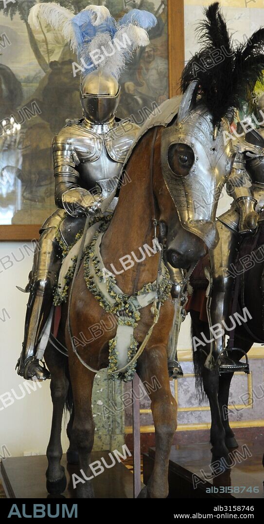 Caballeros y caballos ataviados con armadura y protecciones. Europa Occidental. Siglos XV-XVII. Sala de los Caballeros. Arsenal. Museo del Hermitage (The State Hermitage Museum). San Petersburgo. Rusia.