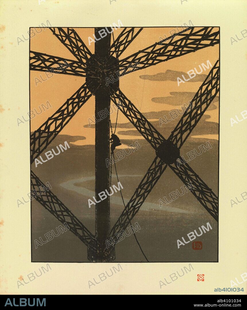 HENRI RIVIERE. The Painter on the Eiffel Tower (Le peintre dans la Tour). Dimensions: 28.4 cm x 22.8 cm, 21.1 cm x 17 cm.