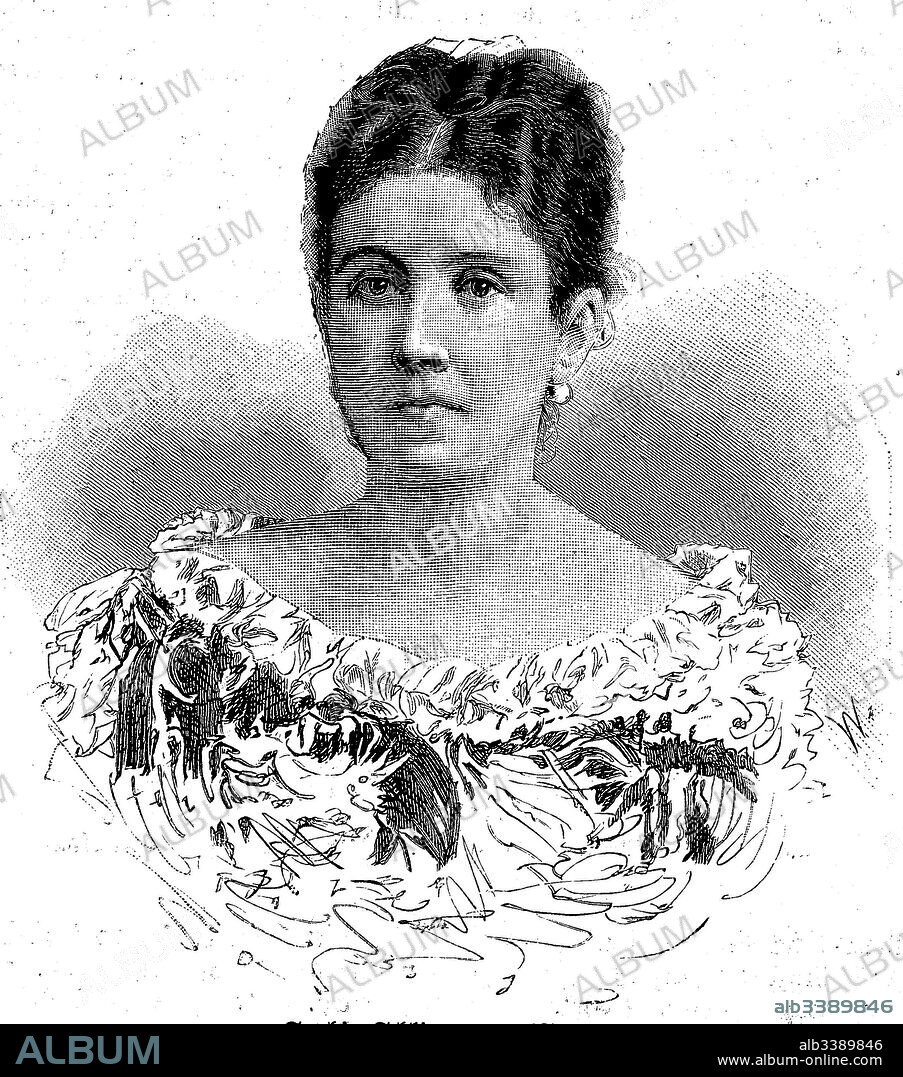 Sophie Schliemann, born Sophia Engastromenos, 1852-1932, wife of Heinrich Schliemann, Woodcut from 1892.