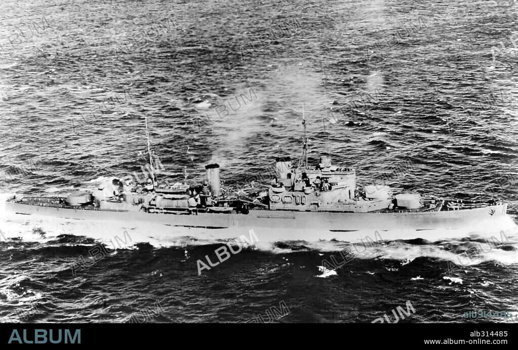 HMS Fiji, a Crown Colony-class light cruiser of the Royal Navy. 1940.