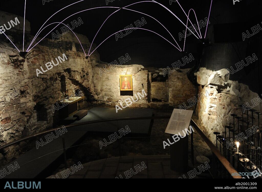 MUSEO ABOA VETUS & ARS NOVA. Vista de los restos del subsuelo, que se remontan a época medieval. Turku. FINLANDIA. Norte Europa.