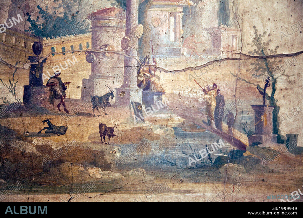 Italy, Naples, Naples Museum, Boscotrecase, Villa of Agrippa Postumo 16, Wall and Landscape- Sacral.