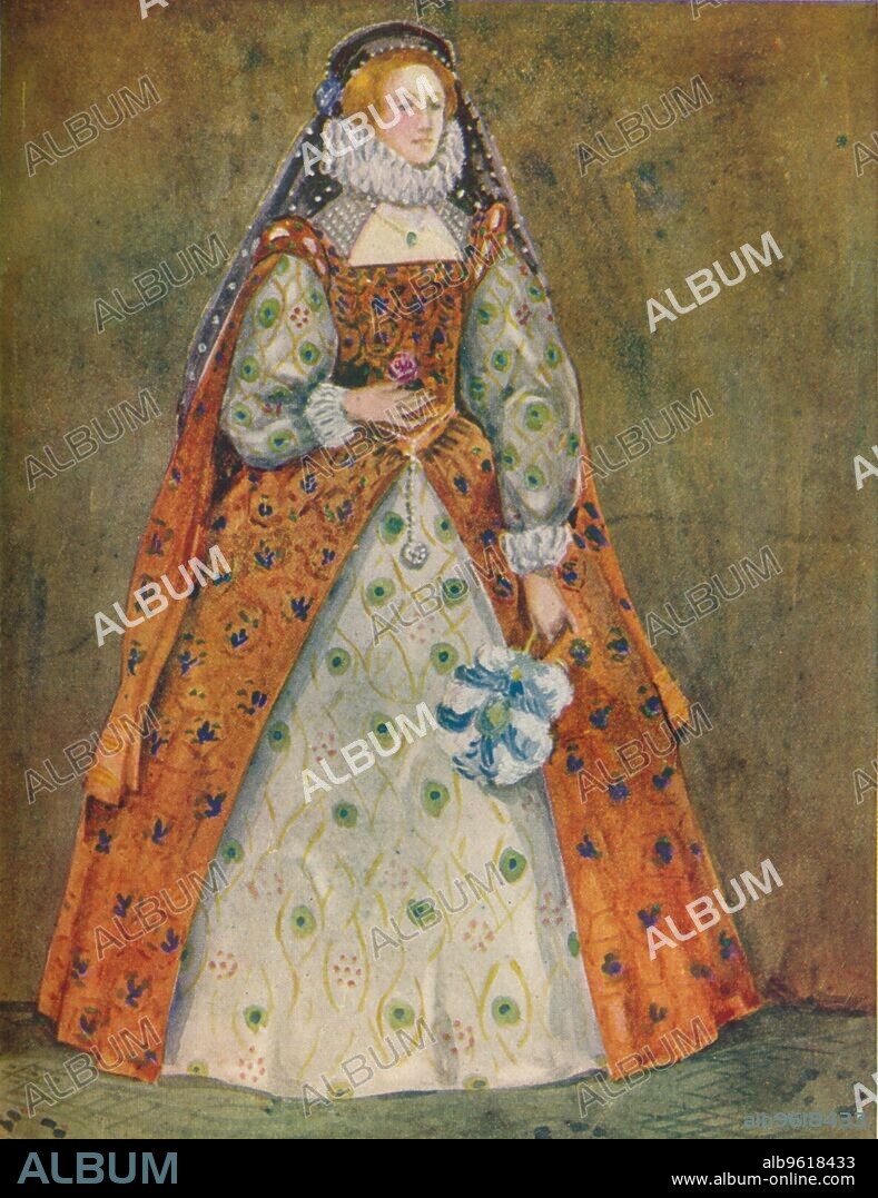 'A Woman of the Time of Elizabeth', 1907. From English Costume, painted and described by Dion Clayton Calthrop. [Adam & Charles Black, London, 1907].