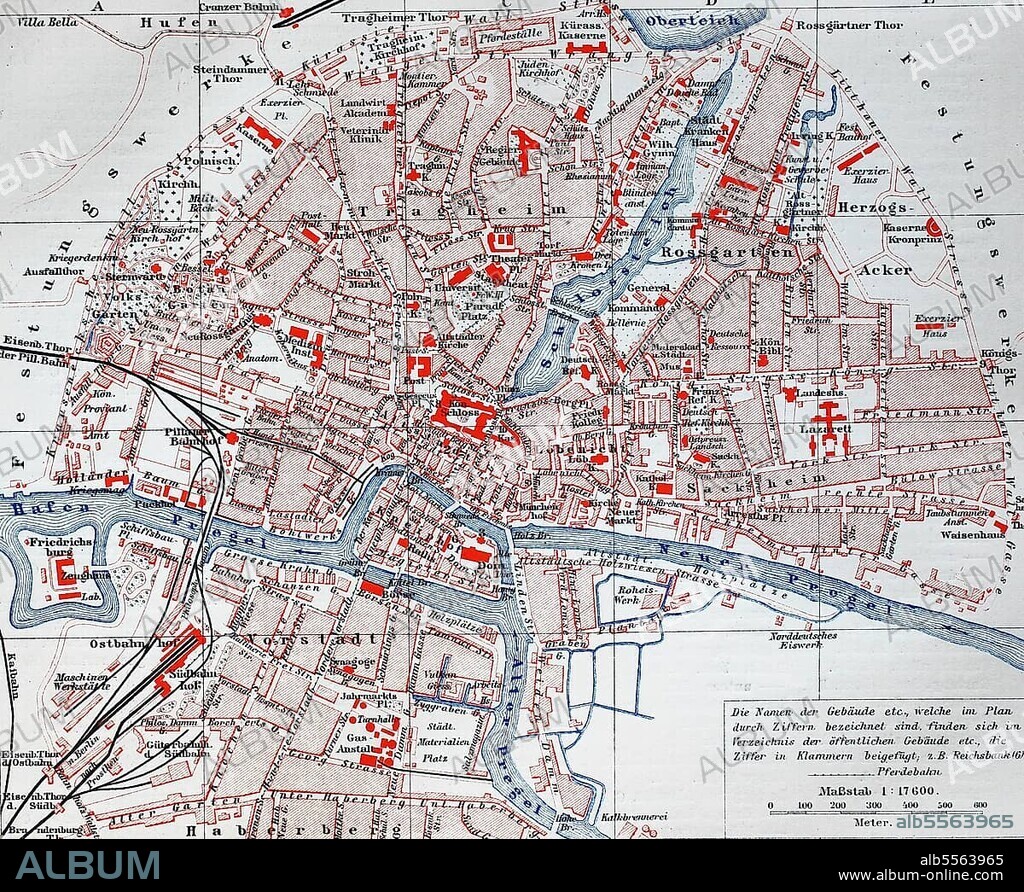 Stadtplan, city map from the year 1892: Königsberg, Königsberg, now Kaliningrad, Russia, Russland, digital restaurierte Reproduktion einer Originalvorlage aus dem 19. Jahrhundert, Europe.