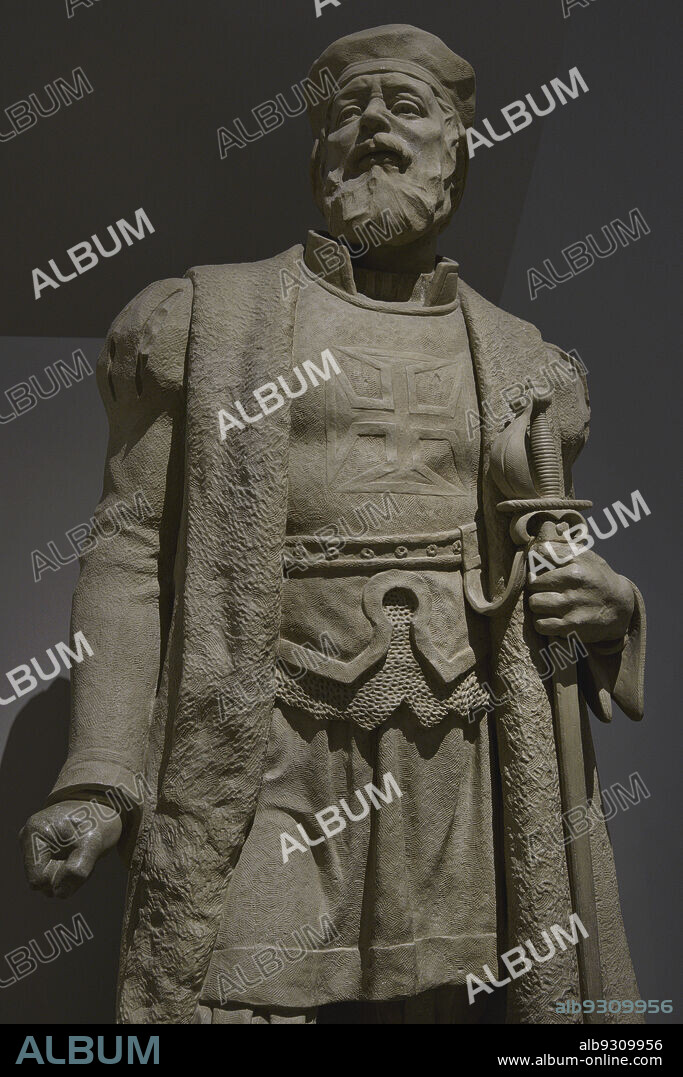 MAXIMIANO ALVES (1888-1954). PORTUGUESE SCULPTOR.. Vasco de Gama (1460-1524). Explorador portugués. Primer europeo en llegar a la India rodeando Africa por mar. Escultura de Maximiano Alves, h. 1930. Detalle. Museo de Marina. Lisboa. Portugal.