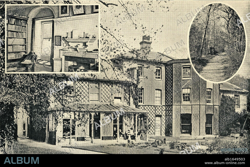 Home of Charles Darwin 1809 -1882 British Naturalist Downe Beckenham Kent England. His study where "The Origin of Species" was written and his favourite walk From the book "The International Library of Famous Literature" Published in London 1900 Volume XIII.