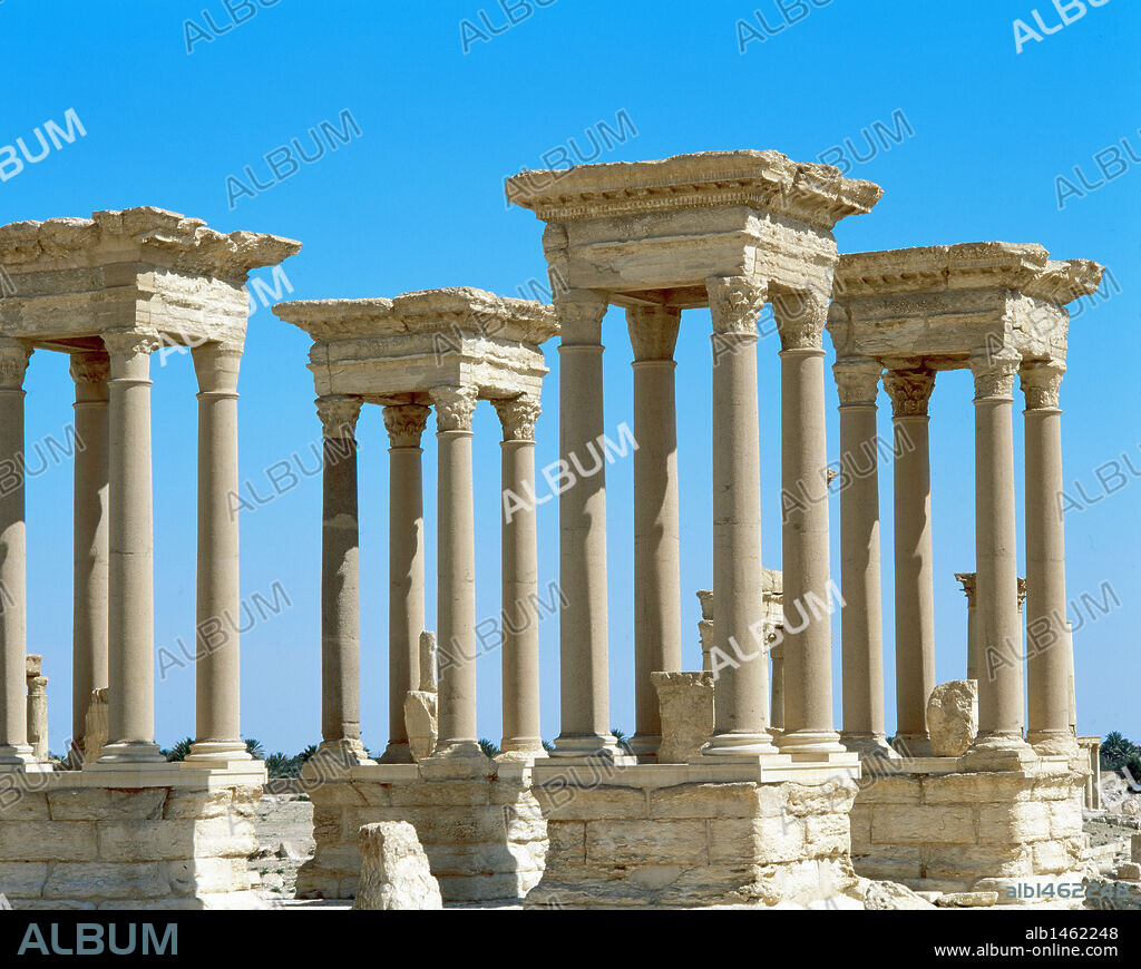 Roman art. Syria. Palmyra. The tetrapylon. Ancient type of monument of cubic shape with a gate on each of the four sides.