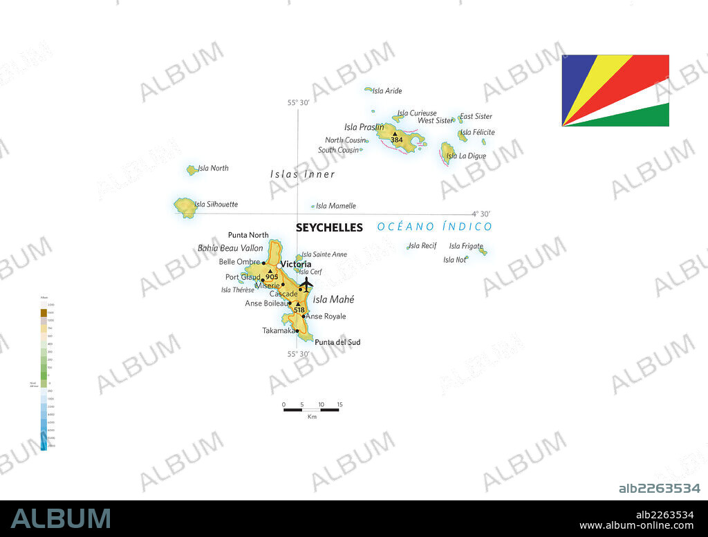 SEYCHELLES. Mapa físico y político de Seychelles.