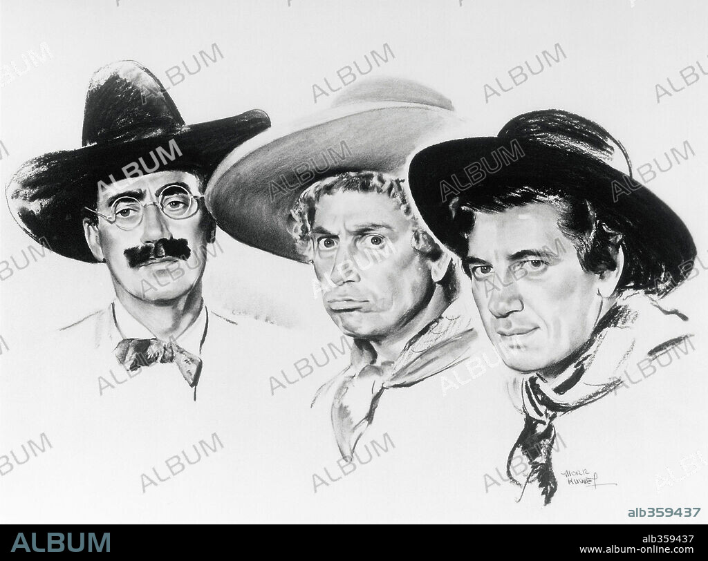 CHICO MARX, GROUCHO MARX, HARPO MARX and THE MARX BROTHERS in GO WEST, 1940, directed by EDWARD BUZZELL. Copyright M.G.M.