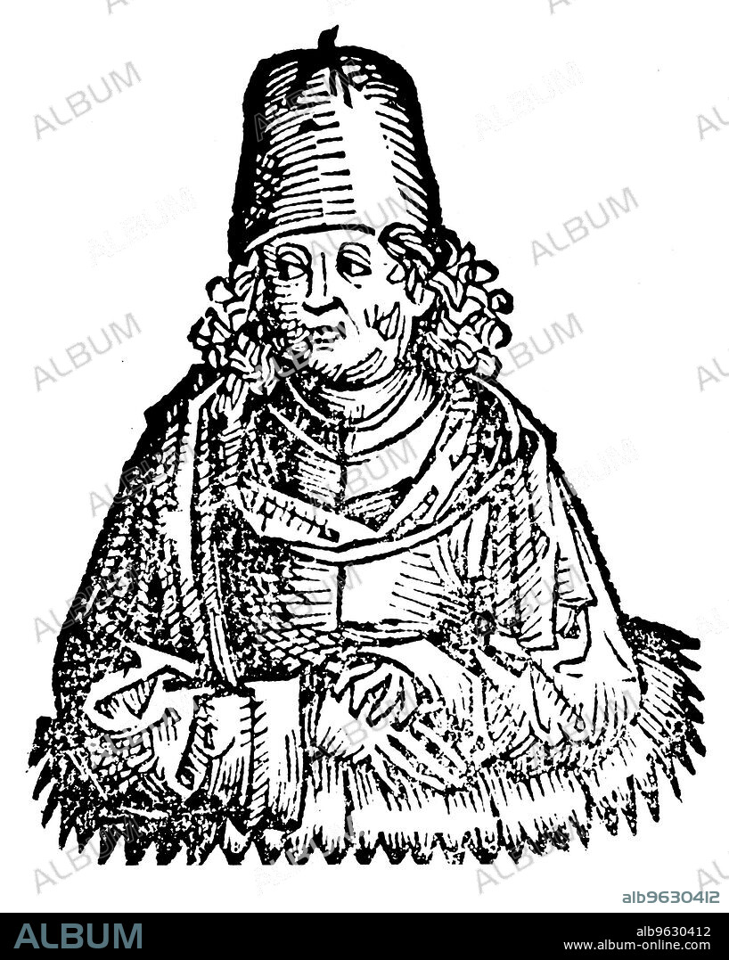 Aristotle (384-322 BC), Ancient Greek philosopher and scientist. One of the most influential philosophers in the history of Western thought, Aristotle established the foundations for the modern scientific method of enquiry. From Hartmann Schedel Liber chronicarum mundi (Nuremberg Chronicle) by Hartmann Schedel. (Nuremberg, 1493).