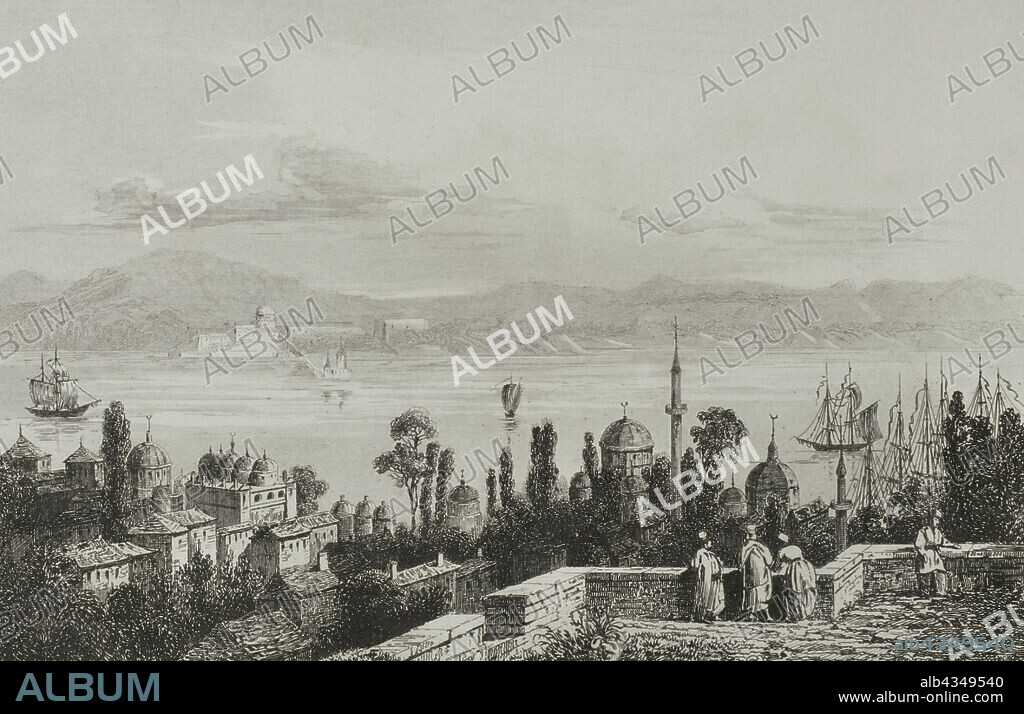 Turkey. Constantinople (Istanbul). Golden Horn. View of Pera, suburb where the Armenians live. Engraving drawn by Danvin. Lemaitre direxit. "Panorama Universal. Historia de Armenia", 1838.