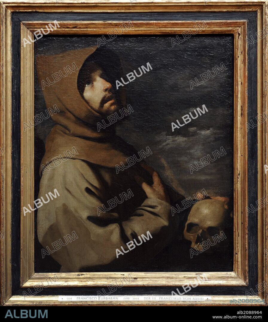FRANCISCO DE ZURBARAN. ARTE BARROCO. ESPAÑA. Francisco de Zurbarán (1598-1664) pintor del Siglo de Oro español. "San Francisco en meditación", 1658. Alte Pinakothek. Munich. Alemania. Europa.