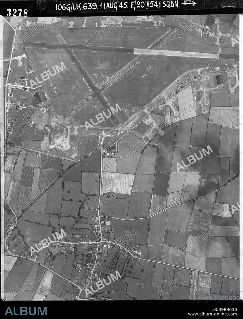 RAF Castle Donington, Leicestershire, August 1945. Aerial view of the Second World War airfield that later became East Midlands Airport.