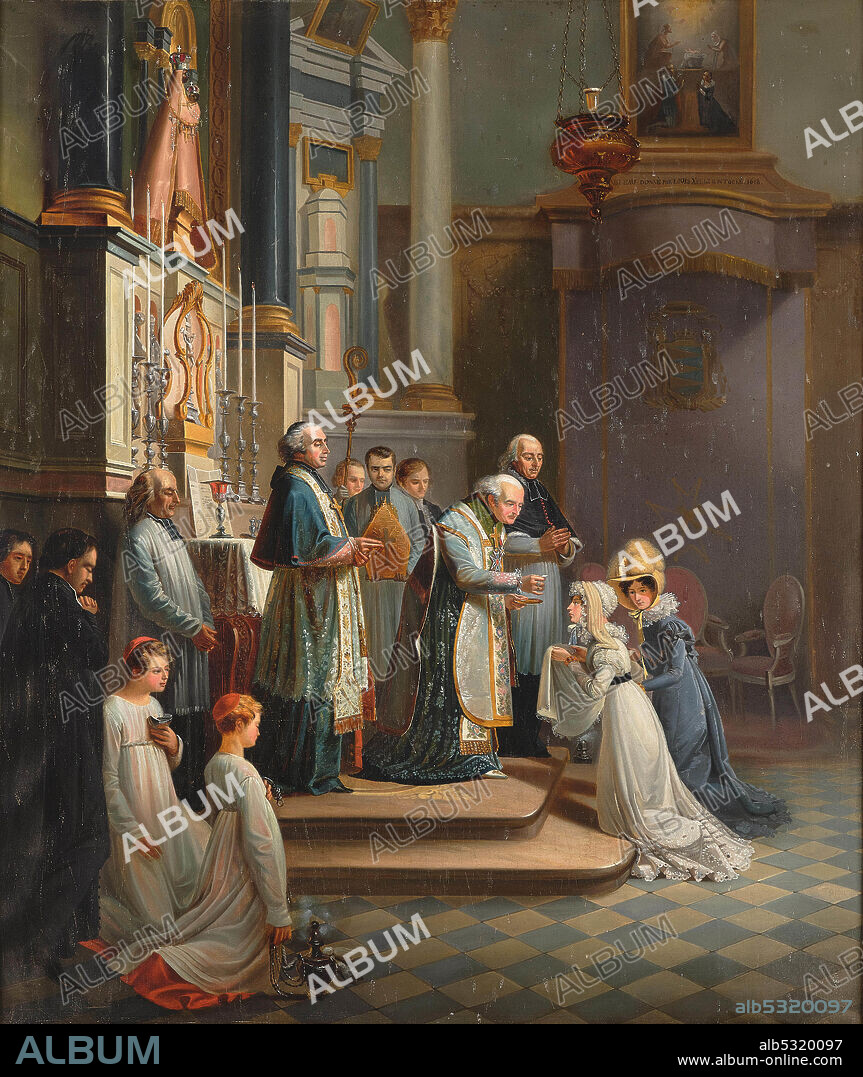 ÉDOUARD-HENRI-THéOPHILE PINGRET. Visit of the Duchess of Berry to the Church of Notre Dame de Liesse in April 1819.