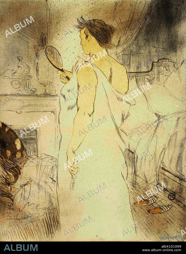 HENRI DE TOULOUSE-LAUTREC. Woman with a Mirror, the Hand-Mirror (Femme à glace, la glace à main) from the series Elles. Dimensions: 52 cm x 40 cm, 52 cm x 40 cm.