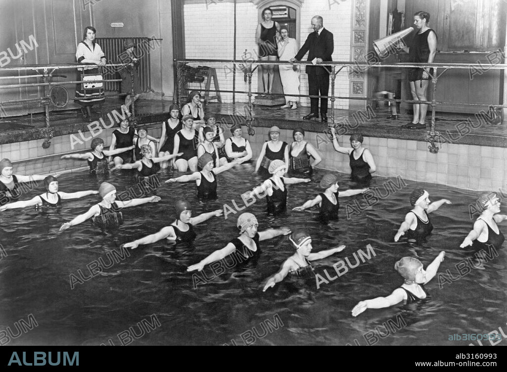 Berlin, Germany:  January 6, 1927 School girls taking mandatory twice a week swimming lessons at SchillingbrÃ¼cke high school.