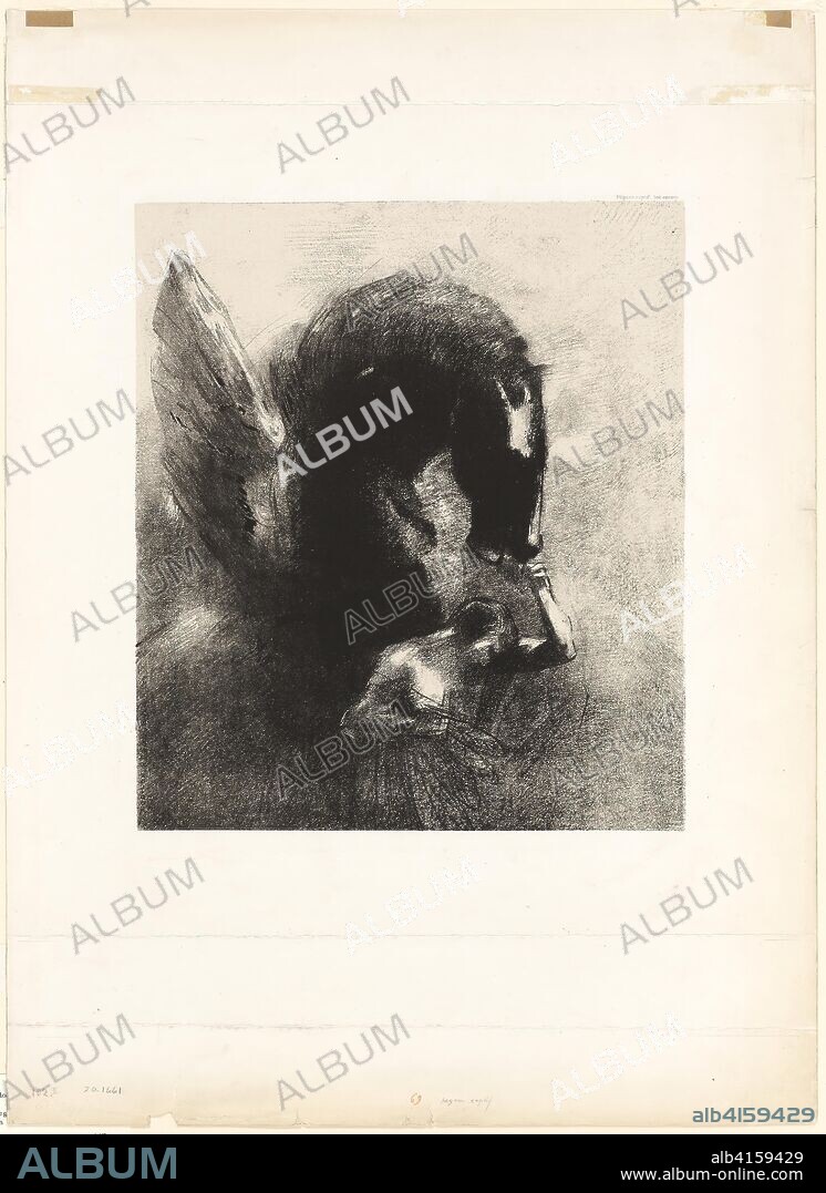 Captive Pegasus. Odilon Redon; French, 1840-1916. Date: 1889. Dimensions: 340 × 297 mm (image/chine); 602 × 438 mm (sheet). Lithograph in black on cream China paper laid down on cream wove paper. Origin: France.